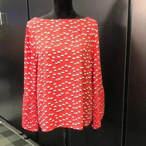 Ann Taylor Factory boat neck, pleated bell long sleeve blouse/top